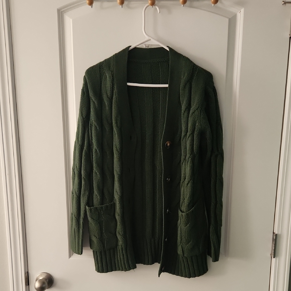 Amazon Women's Green Cable Knit Cardigan